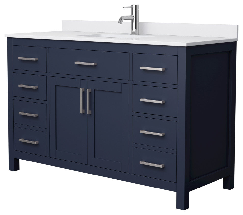 Beckett 54" Dark Blue Single Vanity, White Cultured Marble Top, Nickel Trim