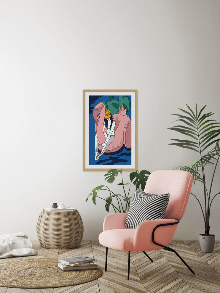 "Floating Flamingo I" Framed Painting Print, 16"x24"