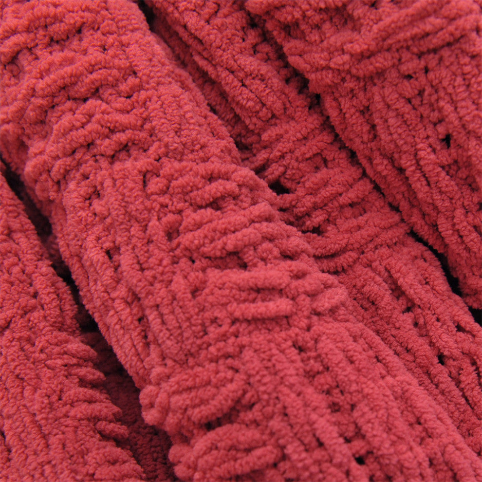 Cable Knitted Throw Blanket, Red, 60" X 80"