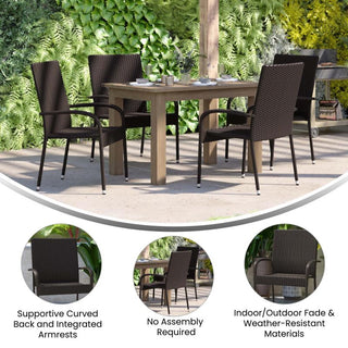 Maxim Set of 4 Stackable Indoor/Outdoor Wicker Dining Chairs with Steel Frames,