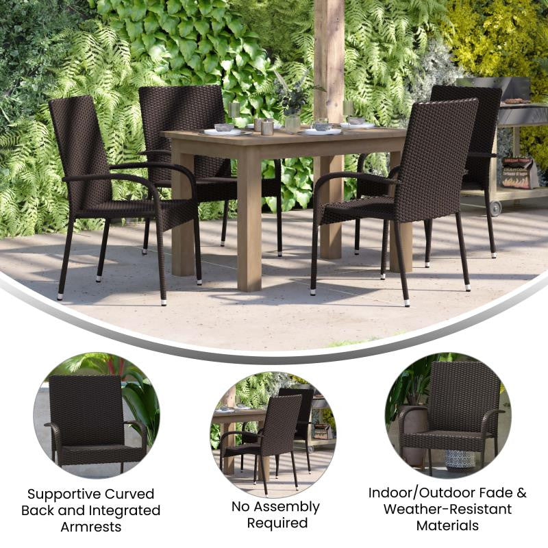 Maxim Set of 4 Stackable Indoor/Outdoor Wicker Dining Chairs with Steel Frames,