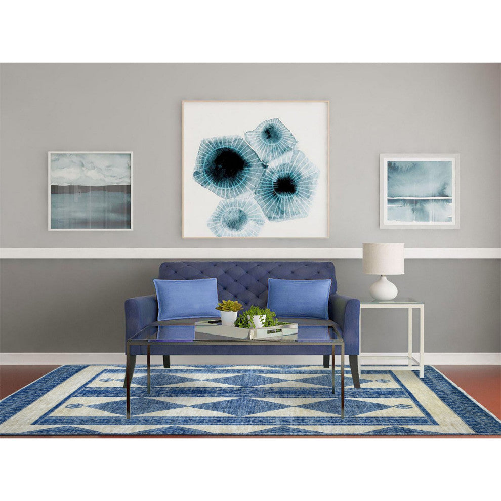 Denim Blue Fine Peshawar With Geometric Design Hand Knotted Wool Rug, 5'10"x8'9"