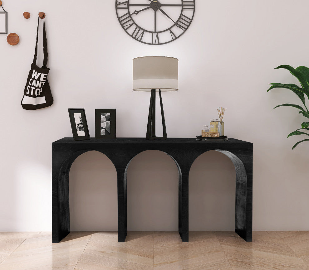 June Black Oak Console Table, Black, 60" W X 18" D X 30" H