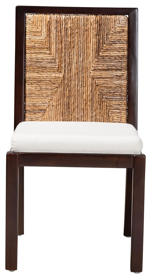 Modern Bohemian Dark Brown and Natural Abaca Dining Sidechair