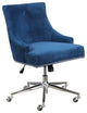 Contemporary Office Chair, Blue Velvet Seat With Sloped Arms & Nailhead Trim