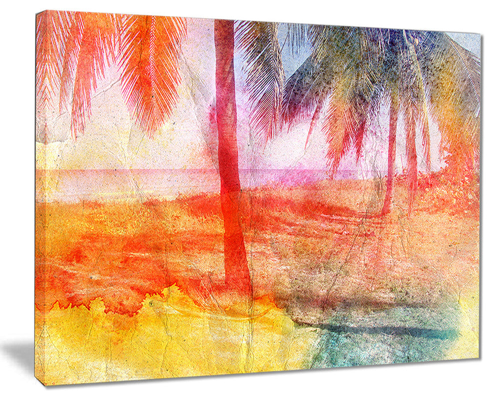 "Red Retro Palm Trees" Canvas Print