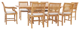 9 Piece Teak Wood Castle Patio Dining Set with Rectangular Extension Table