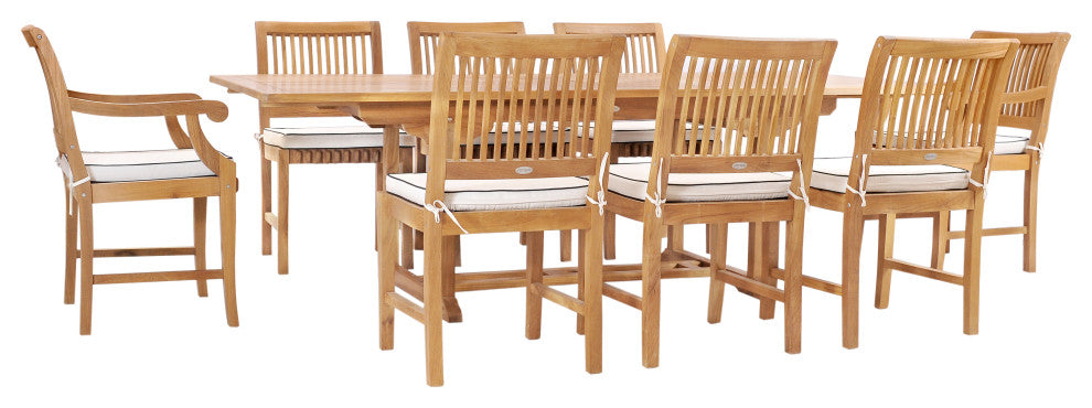 9 Piece Teak Wood Castle Patio Dining Set with Rectangular Extension Table
