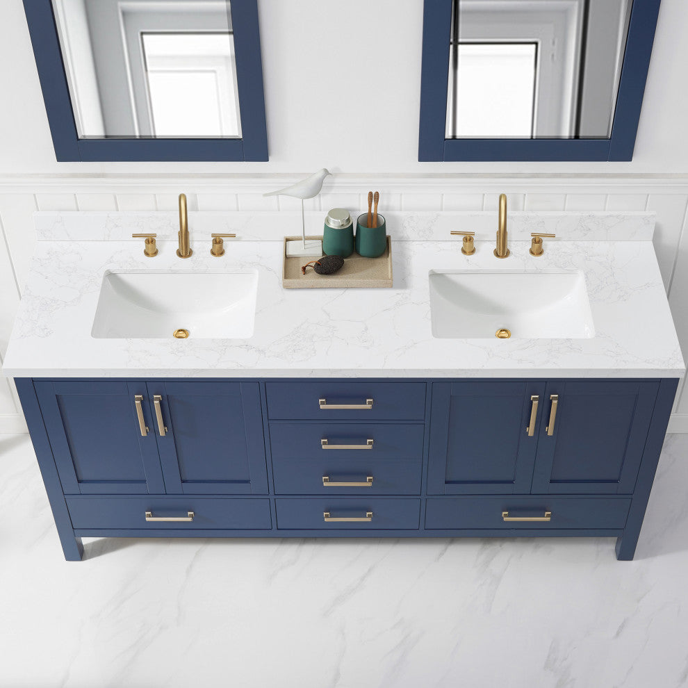 Jaen Composite Stone Vanity Top With Ceramic Sink, Grain White, 73"