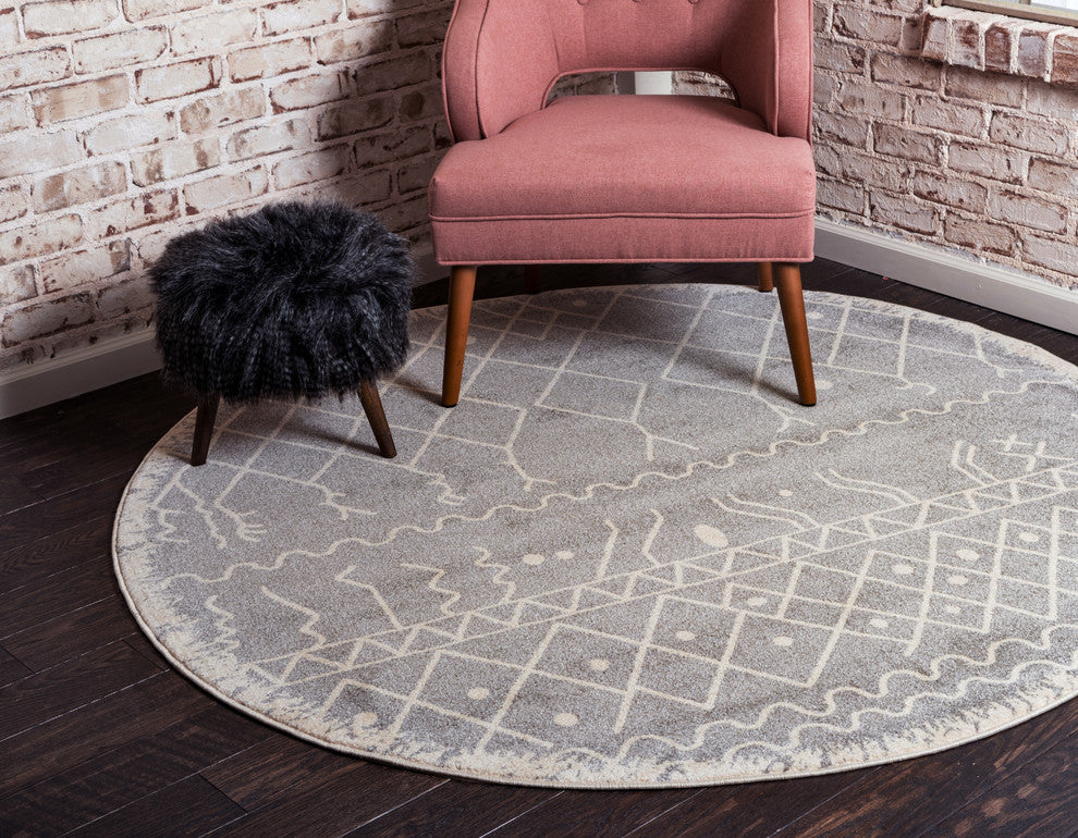 Unique Loom Gray Tribal Morocco Rug, 3'3" Round