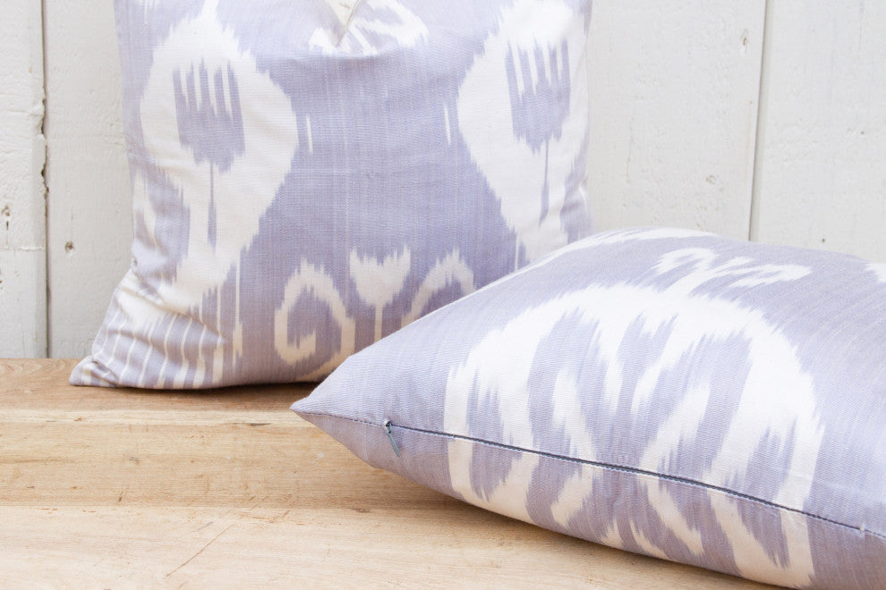 Pair of Lavender & White Ikat Silk Pillows