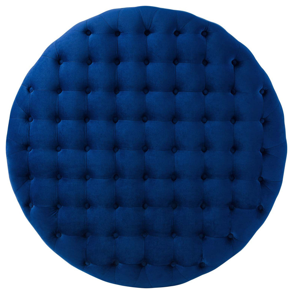 Tufted Accent Chair Ottoman, Round, Velvet, Blue Navy, Modern, Lounge