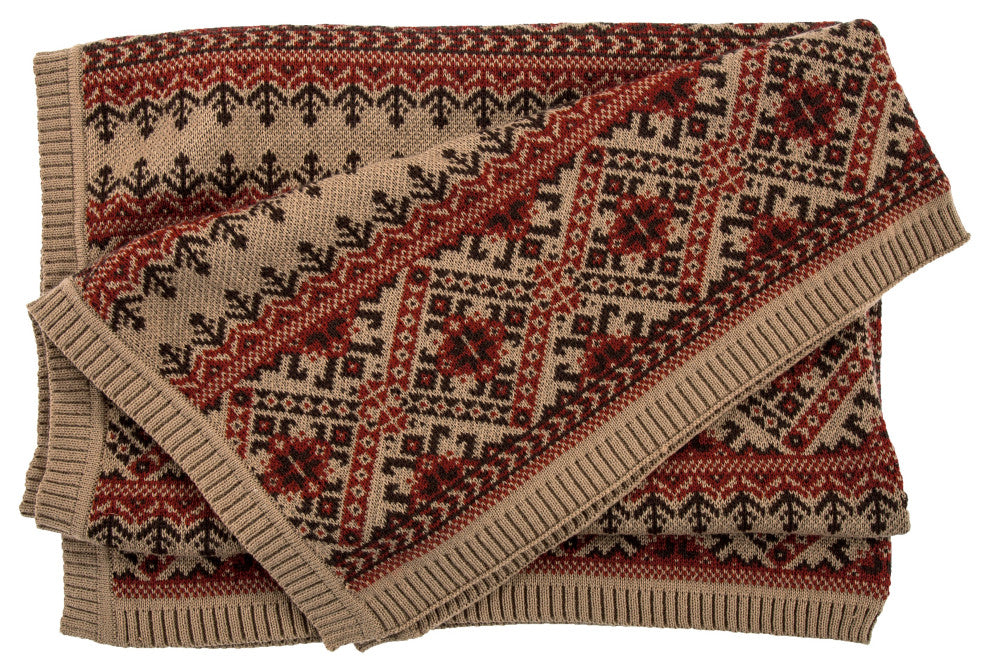 Fair Isle Knit Throw Blanket, 50"x60", Rustic Red, 1 Piece