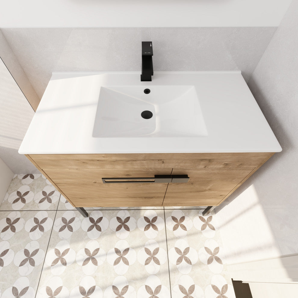 BNK 36 Inch Freestanding Bathroom Vanity With Sink, With Soft Close Doors, Imitative Oak