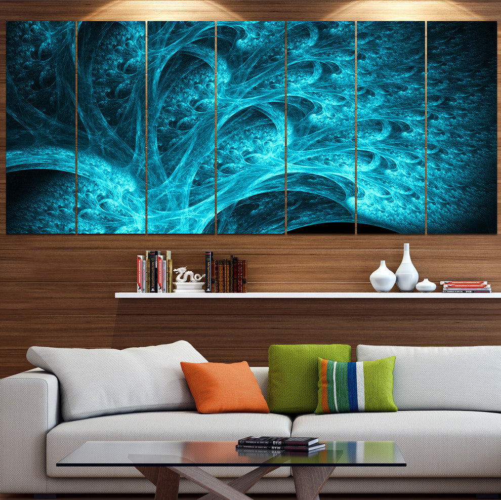 Magical Blue Psychedelic Forest, Abstract Canvas Art Print, 83"x32", 7 Panels