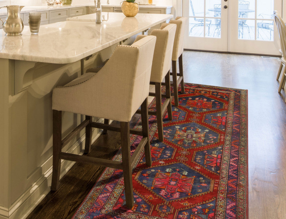Fine Vintage Distressed Graciela Navy/Burgundy Runner, 4'8x9'11