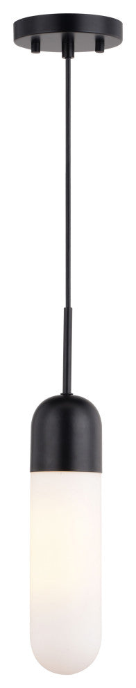 Thalia Contemporary Mini Pendant Ceiling Light White Pill Glass, Matte Black