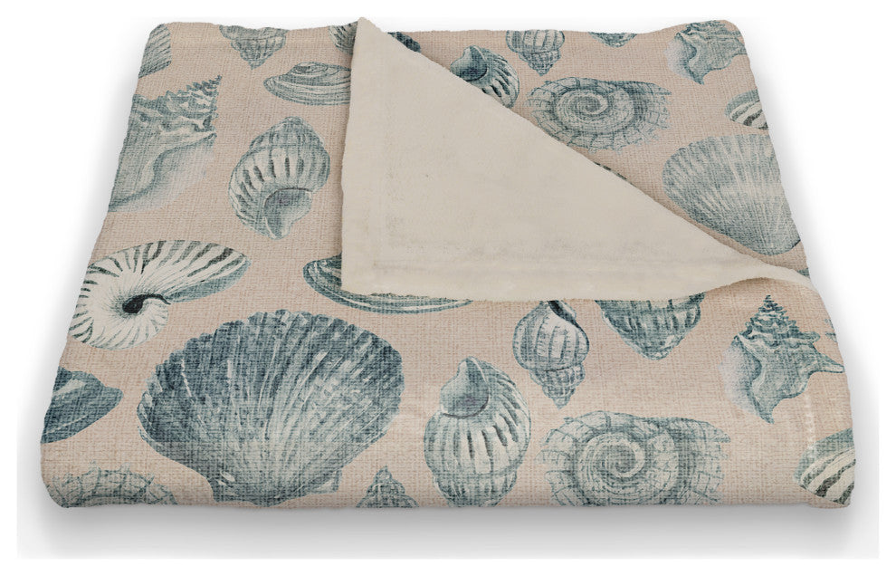 Blue Multi Shell on Blush 50 x 60 Coral Fleece Blanket