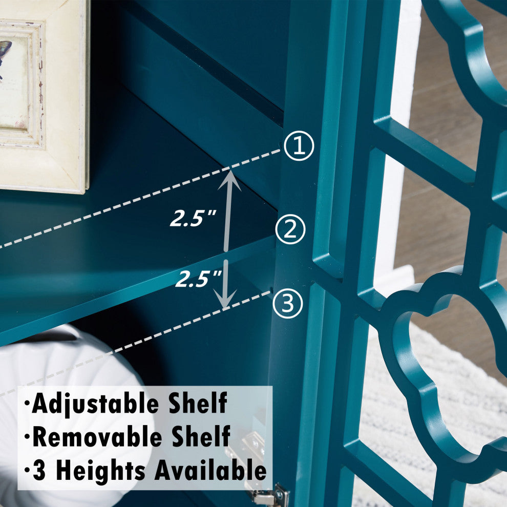 Wood Double Door Accent Cabinet with Adjustable Shelf, Teal, 35'' X 16''