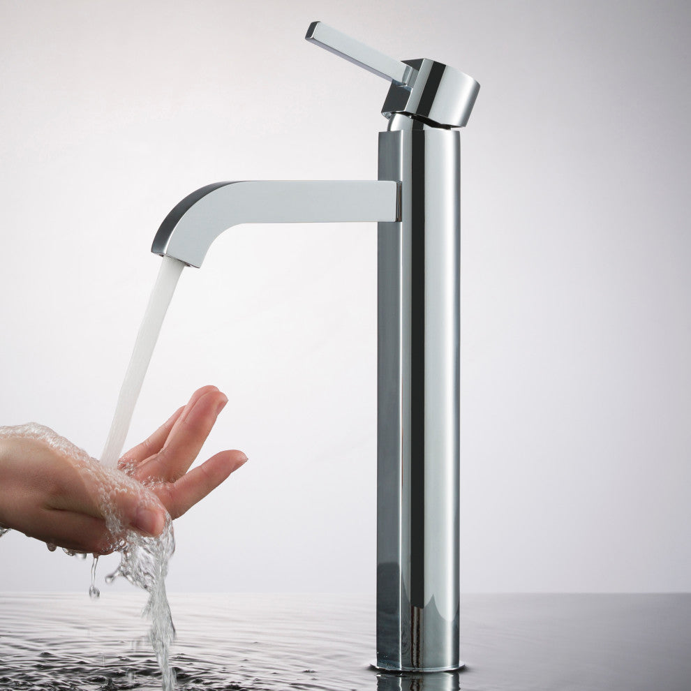 Elavo Square Ceramic Vessel Sink, Bathroom Ramus Faucet, PU Drain, Chrome