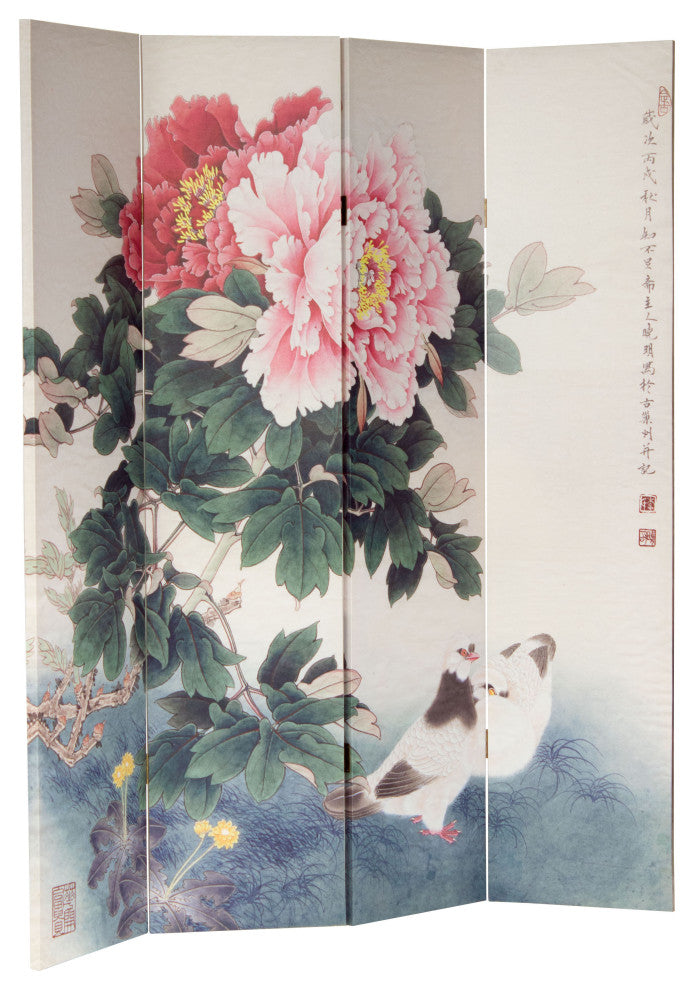 6' Tall Double Sided Doves and Peonies Canvas Room Divider