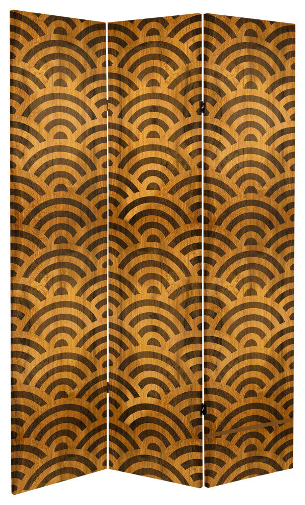 6' Tall Double Sided Japanese Wood Pattern Canvas Room Divider