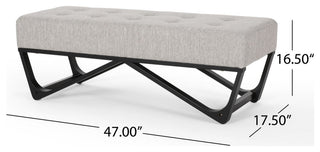 Emily Contemporary Fabric Ottoman Bench, Light Gray, Black