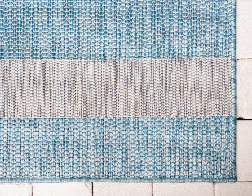 Unique Loom Aqua Blue Striped Outdoor Area Rug, Aqua Blue, Gray, 9' X 12'