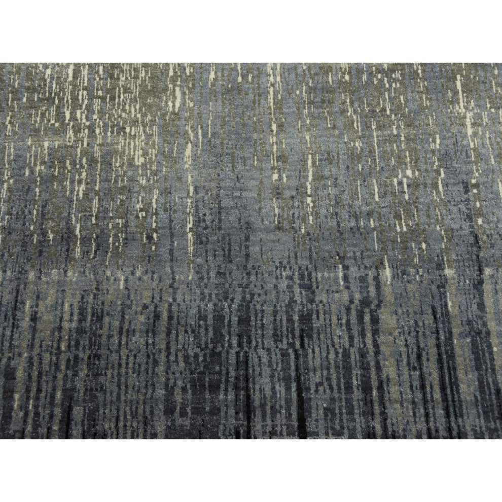 Blue/Gray Hand Knotted Modern Ombre Design Pure Wool Square Rug, 8'0"x8'4"