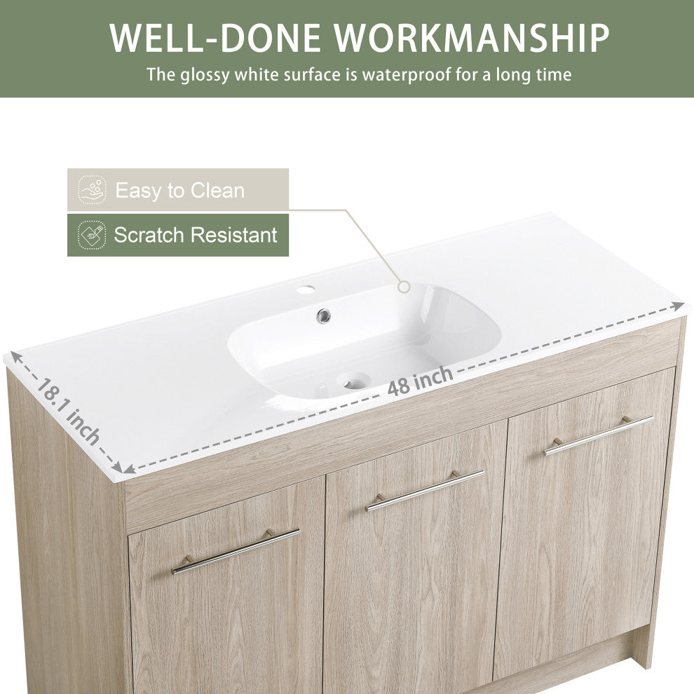 48 Inch Plywood Freestanding Bathroom Vanity With Resin Sink and Two Shelves