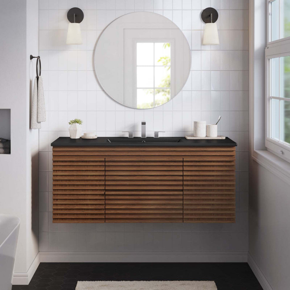 Render 48" Wall-Mount Bathroom Vanity, Walnut Black