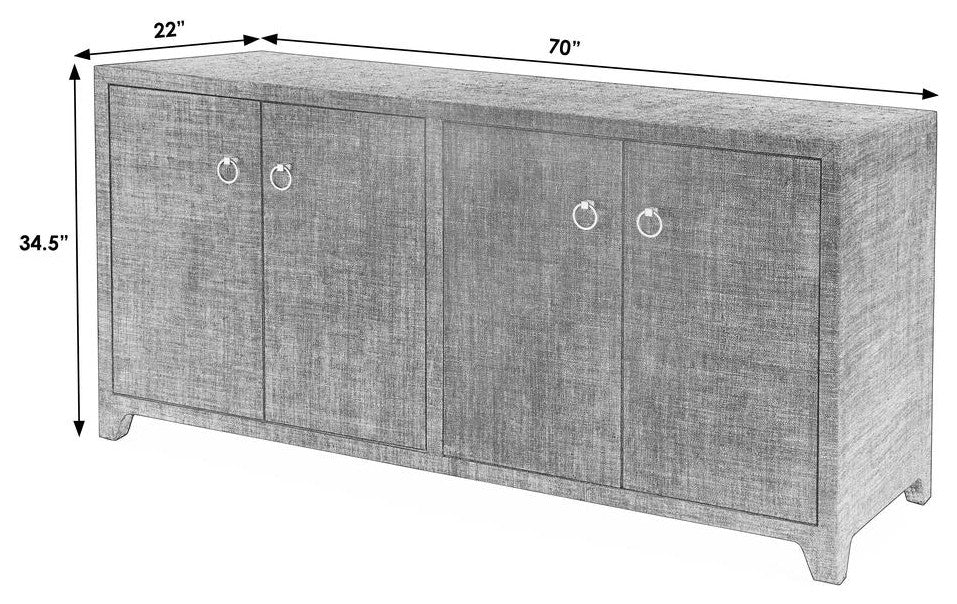 Bar Harbor Raffia 4 Door 70 Sideboard, Charcoal