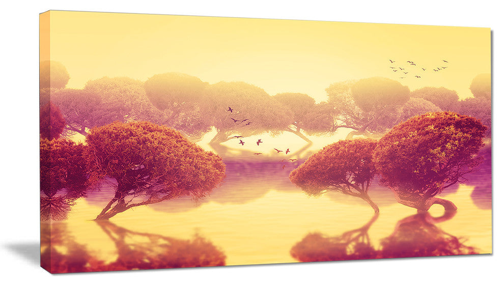Peaceful Japanese Gardens, Landscape Canvas Art Print, 32"x16"