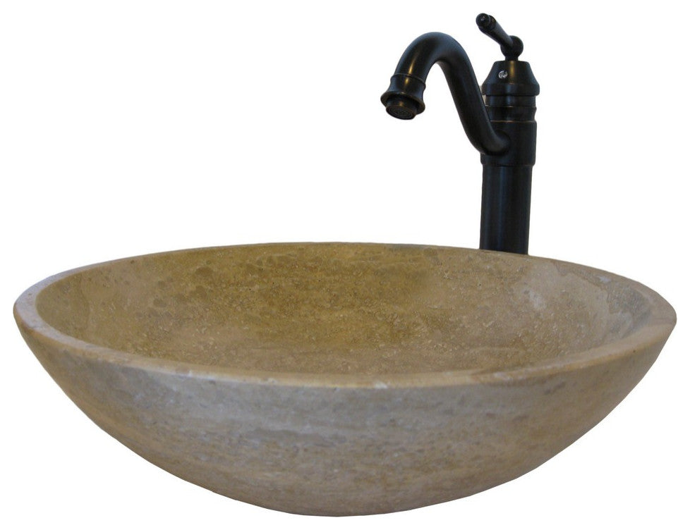 Novatto NSFC-BT359ORB Travertine Stone Vessel Sink Set - Oil Rubbed Bronze