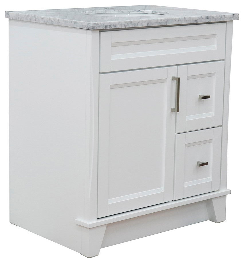 31" Single Sink Vanity, White Finish With White Carrara Marble With Oval Sink