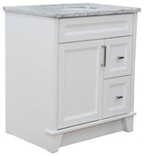 31" Single Sink Vanity, White Finish With White Carrara Marble With Oval Sink