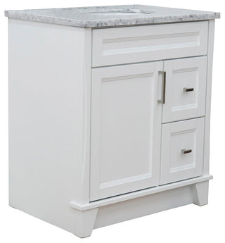 31" Single Sink Vanity, White Finish With White Carrara Marble With Oval Sink