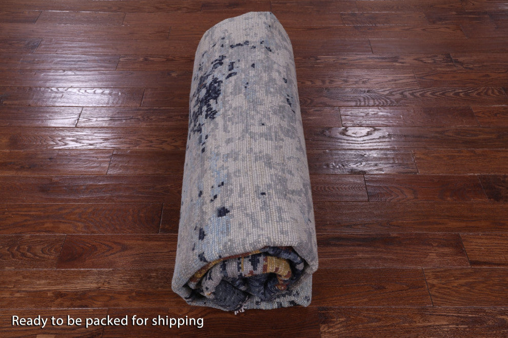 9' 3" X 11' 6" Modern Handmade Abstract Wool Rug Q11742