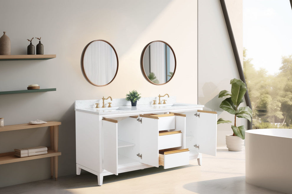 Vanity Art Bathroom Vanity With Sink, White, 72" Double