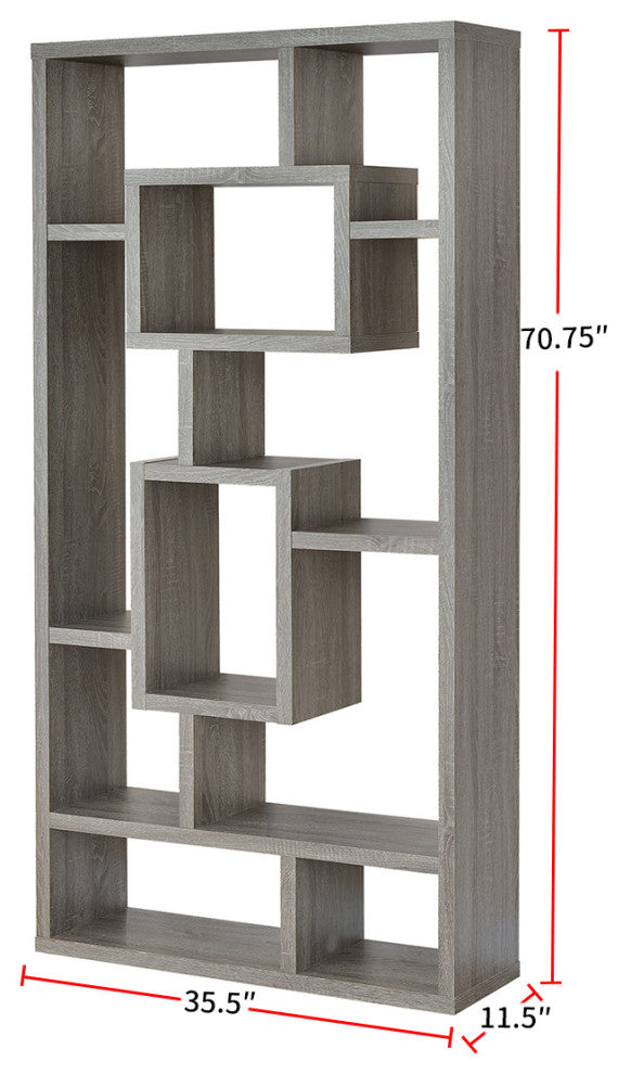 10-Shelf Wood Bookcase, Weathered Gray