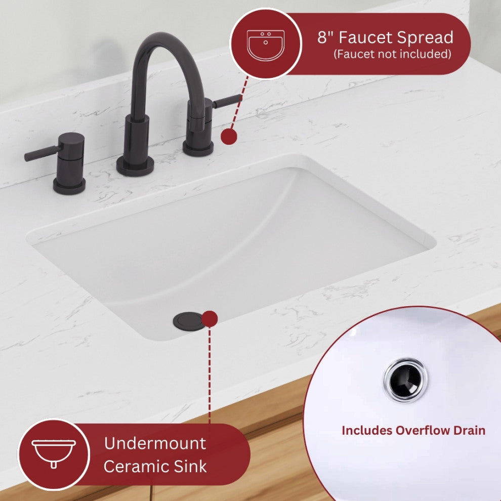 Avanity Coventry 49" Bath Vanity Combo, Natural Teak Finish, Carrara White Marble Top