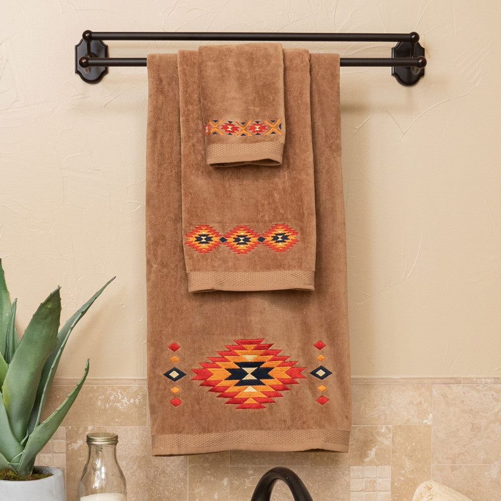 Del Sol Embroidered Towel Set, Mocha, 3 Piece