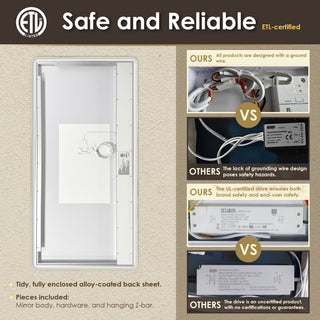 Dazzle Rectangular Bathroom/Vanity LED Lighted Wall Mirror, Brushed Gold, 72"