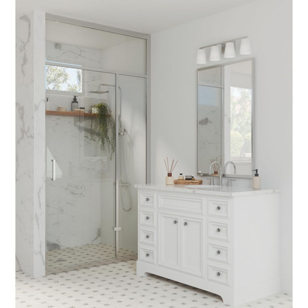 Vertex Collection Four-Light Brushed Nickel Etched White Glass Bath Light