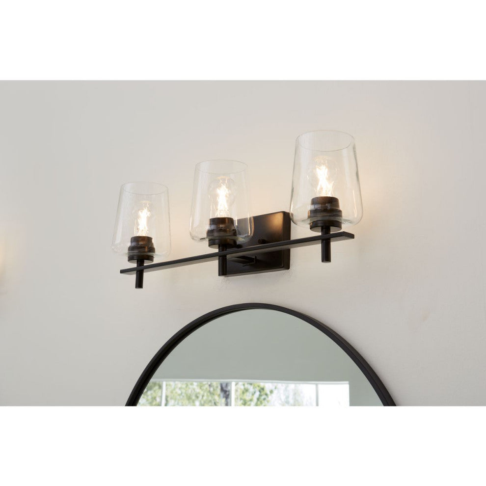 3-Light Clear Glass New Traditional Bath Vanity Light, Matte Black