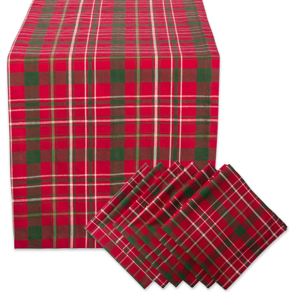 Design Imports Tartan Holly Plaid Table Runner and Napkin Set