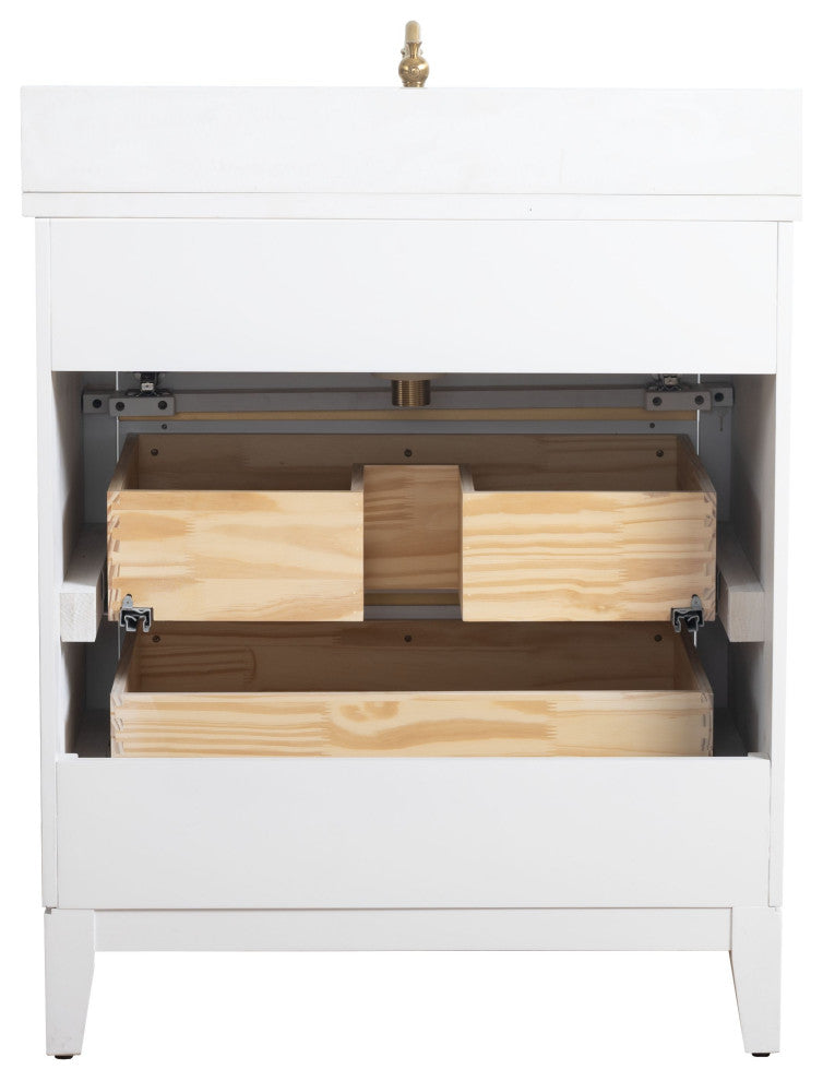 Vanity Art Bathroom Vanity With Sink, White, 30" Single
