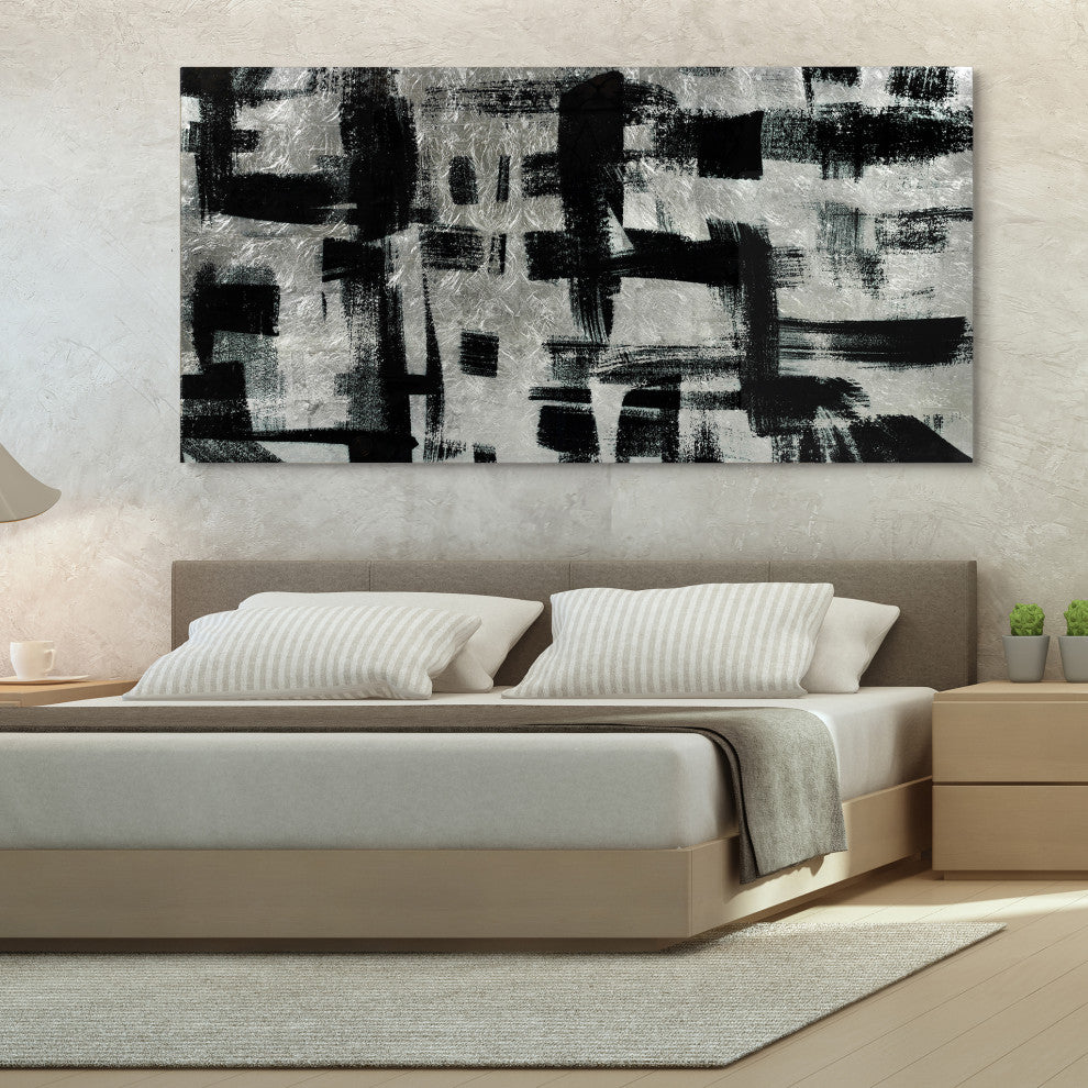 Jam Session Abstract Wall Art Reverse Printed Tempered Glass With Silver Leaf