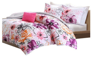 Intelligent Design Peach Skin Printed 5-Piece Comforter Set, Blue