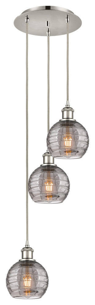 Ballston-Athens Deco Swirl 3-Light 13" Cord Pendant, Polished Nickel
